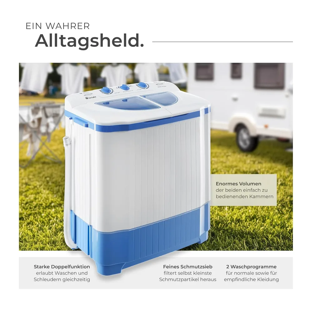 tectake® portable, mobile 4,5 kg Mini Waschmaschine + 3,5 kg Wäscheschleuder Kombination, Toplader für — 3