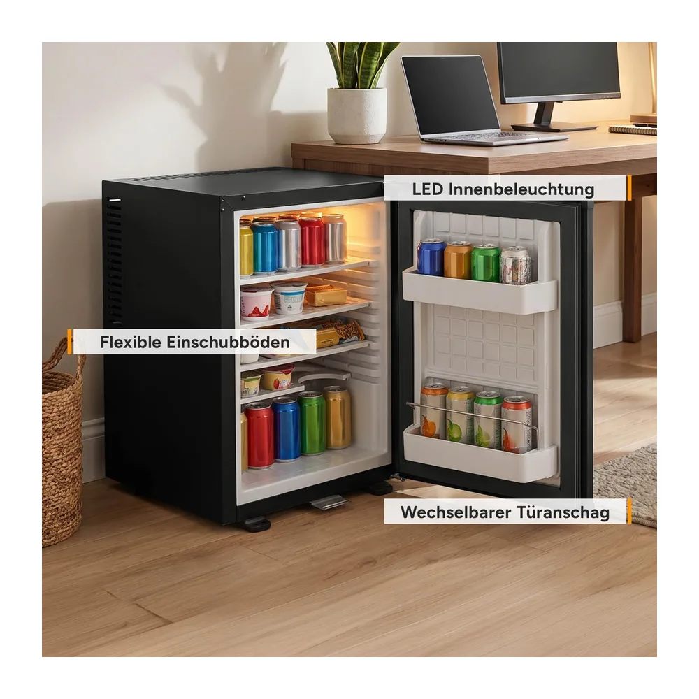 TZS First Austria - Mini Kühlschrank 40L lautlos & abschließbar - Kleiner Minikühlschrank, wechselbarer — 4