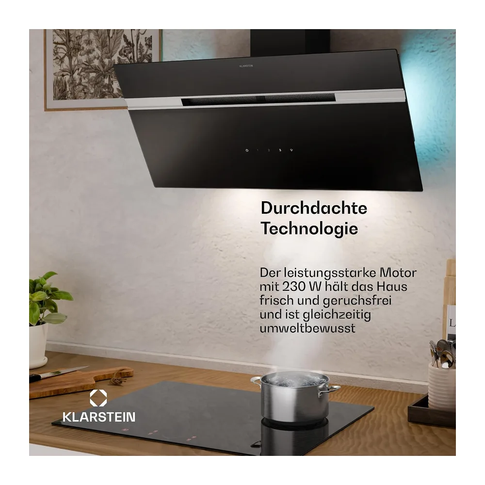Klarstein Alina 90 Dunstabzugshaube - 615 m³/h, Touchpanel, LED-Hintergrundbeleuchtung, Energieklasse A, — 3