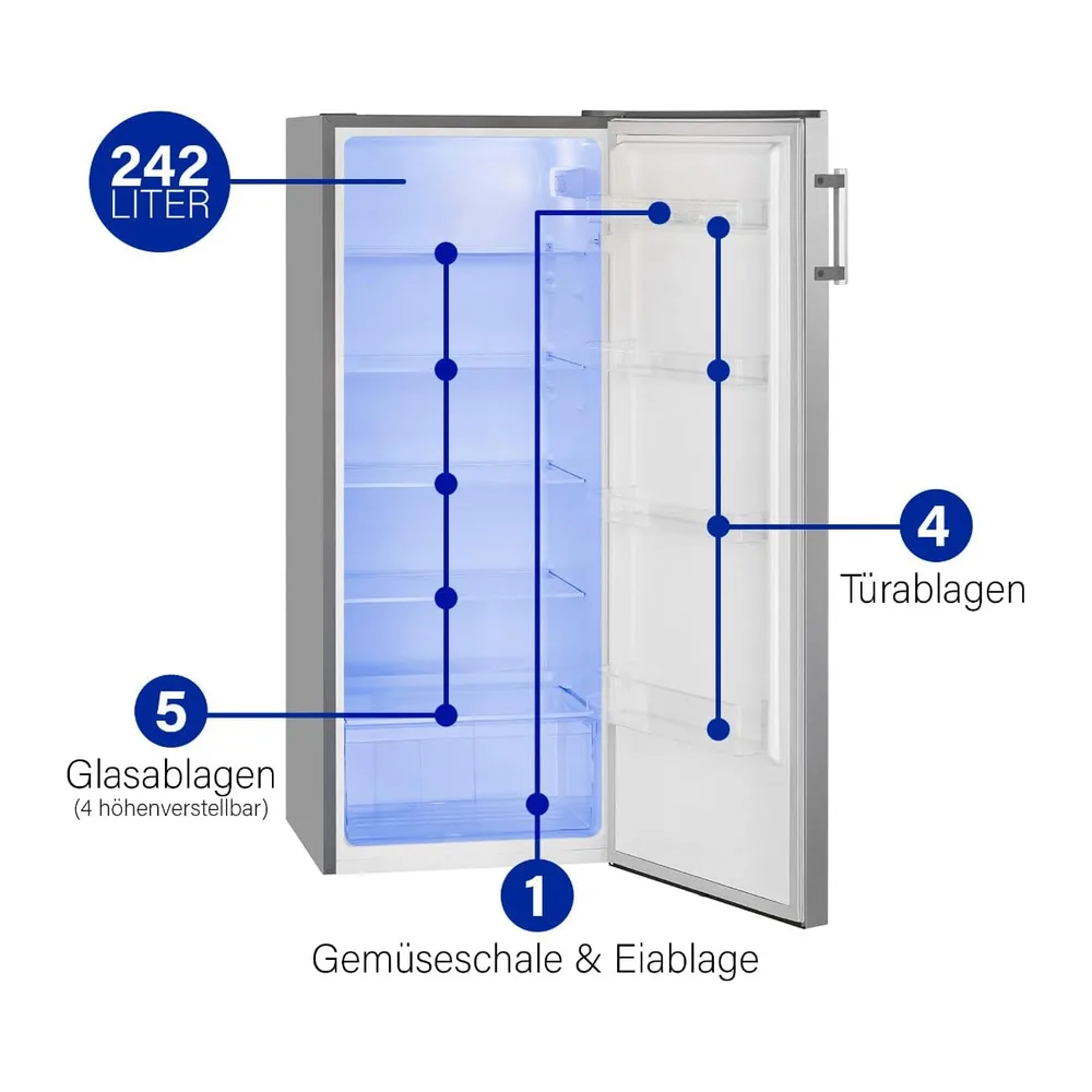 Bomann® Kühlschrank ohne Gefrierfach | Energieklasse E | 143cm | 5 Ablagen | 0°C ~ +8°C | leise 40dB | — 2