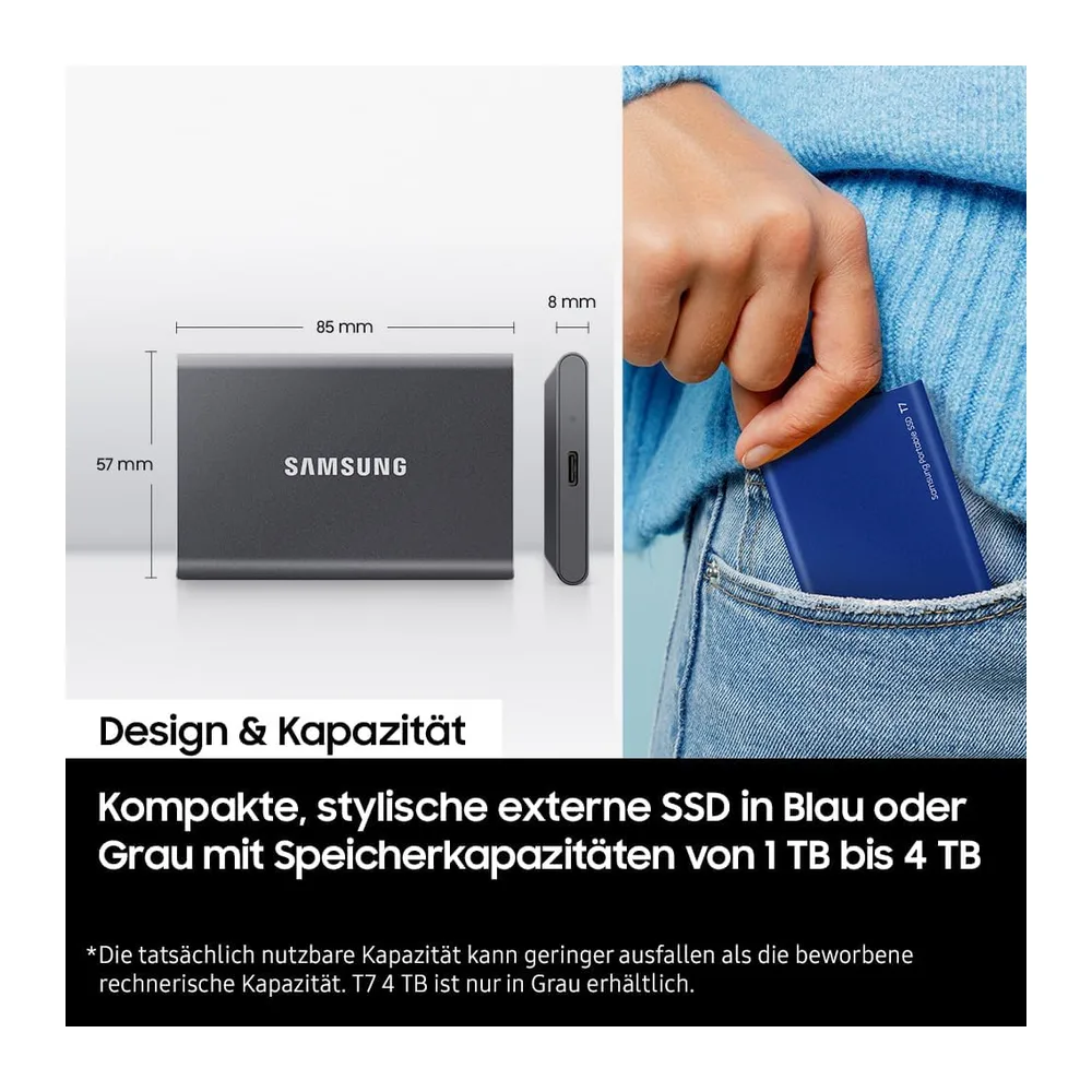 Samsung Portable SSD T7, SSD 2 TB, USB 3.2 Gen.2, 1.050 MB/s Lesen, 1.000 MB/s Schreiben, Externe — 5