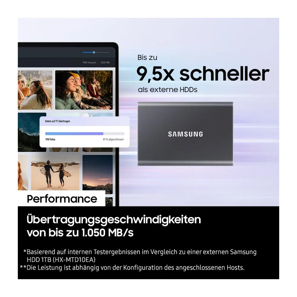 Samsung Portable SSD T7, SSD 2 TB, USB 3.2 Gen.2, 1.050 MB/s Lesen, 1.000 MB/s Schreiben, Externe — 6