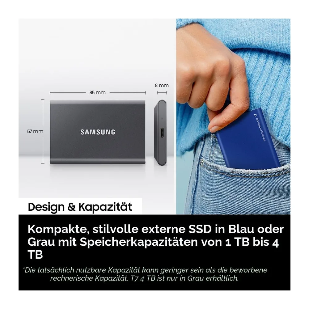Samsung Portable SSD T7, SSD 2 TB, USB 3.2 Gen.2, 1.050 MB/s Lesen, 1.000 MB/s Schreiben, Externe — 4
