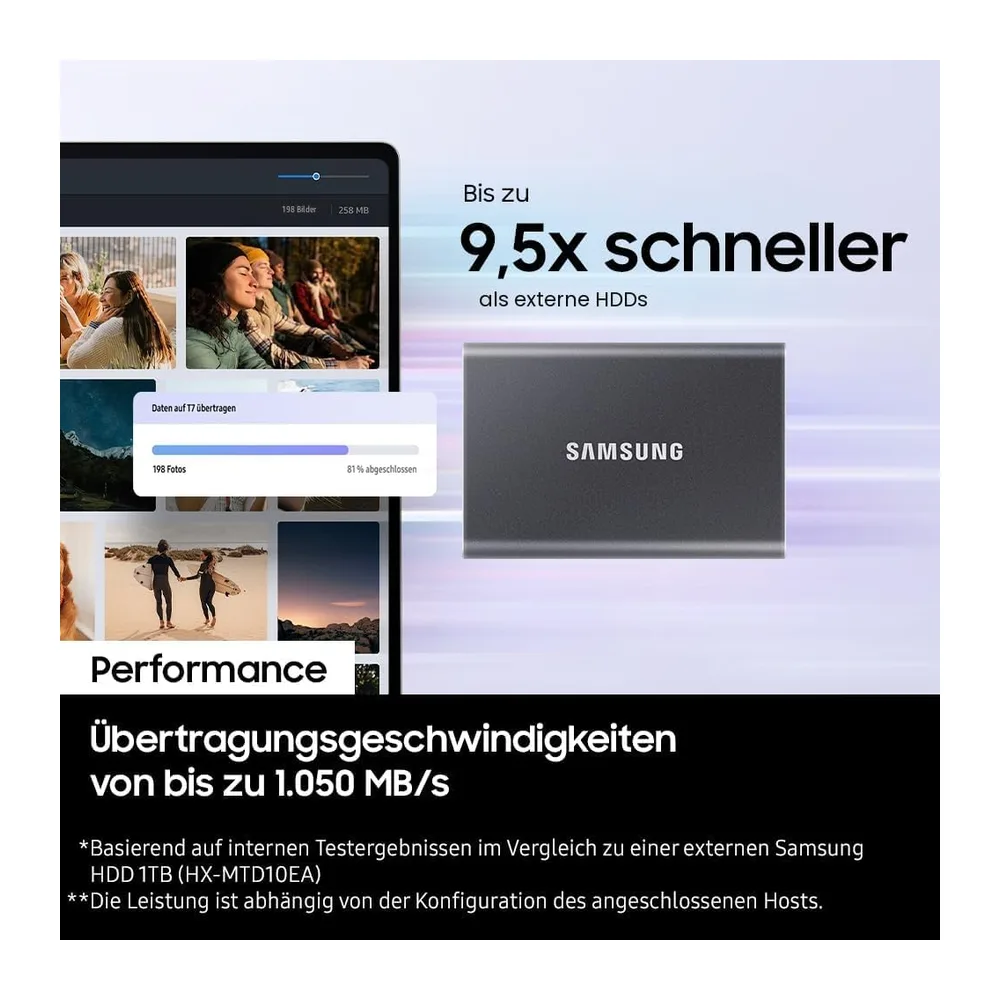 Samsung Portable SSD T7, SSD 2 TB, USB 3.2 Gen.2, 1.050 MB/s Lesen, 1.000 MB/s Schreiben, Externe — 5