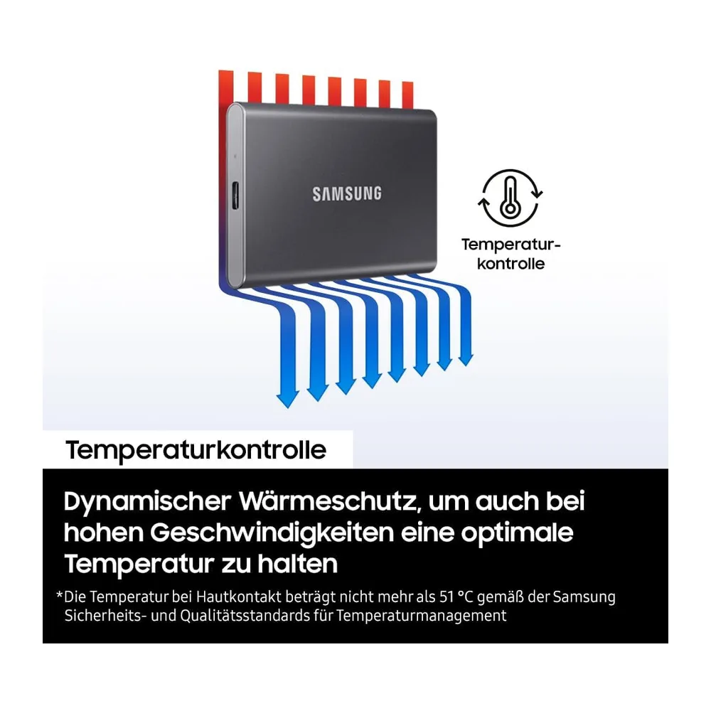 Samsung Portable SSD T7, SSD 2 TB, USB 3.2 Gen.2, 1.050 MB/s Lesen, 1.000 MB/s Schreiben, Externe — 6