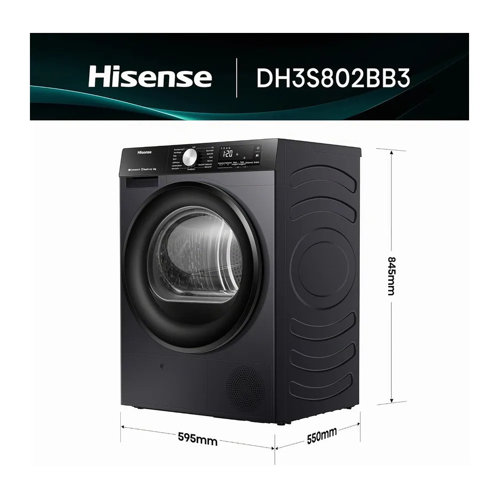 Hisense DH3S802BB3 Kondenstrockner mit Wärmepumpe / 8KG / 16 — 2