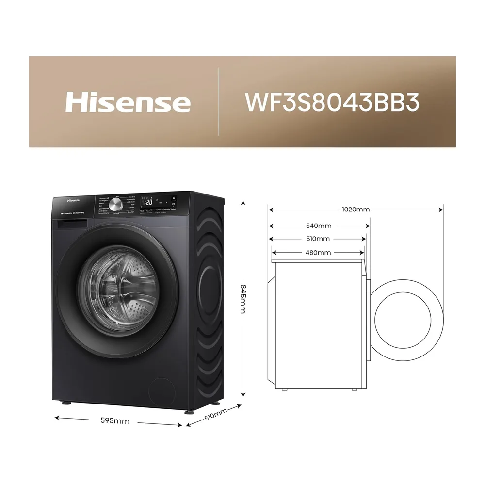 Hisense WF3S8043BB3 Waschmachine mit Dampffunkunktion — 2