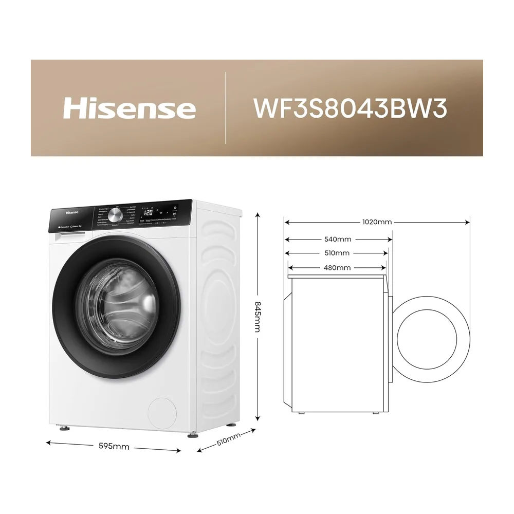 Hisense WF3S8043BW3 Waschmachine mit Dampffunkunktion — 2