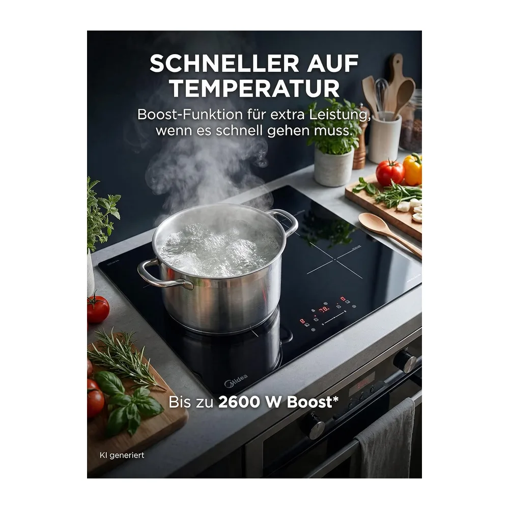 Midea MIH741F238K0 Induktionskochfeld, 4 Kochzonen, 7400W — 2