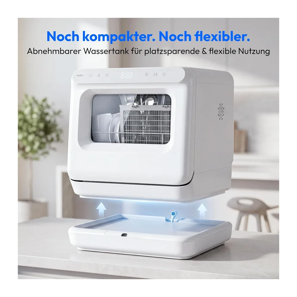 MEDION Mini Geschirrspüler DWT30, 3 Maßgedecke, 3in1 Tischgeschirrspüler, mit/ohne Wasseranschluss, Tank — 3