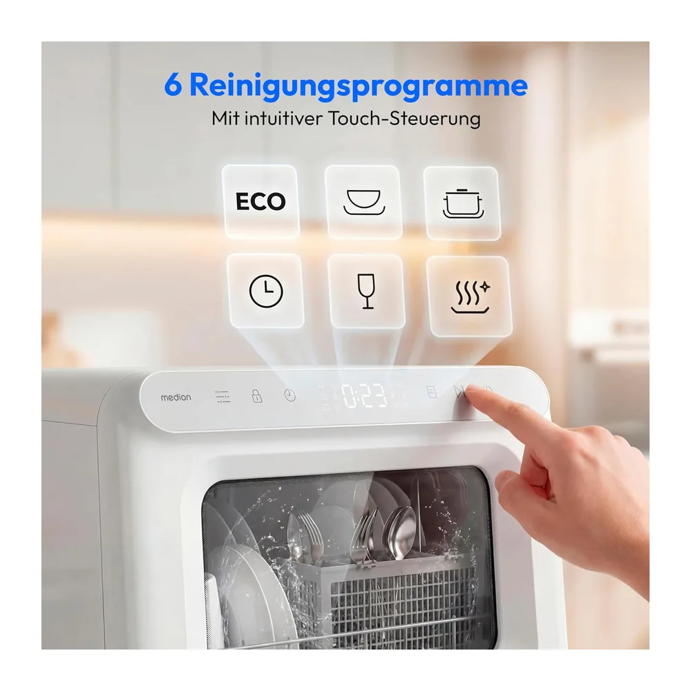 MEDION Mini Geschirrspüler DWT30, 3 Maßgedecke, 3in1 Tischgeschirrspüler, mit/ohne Wasseranschluss, Tank — 4