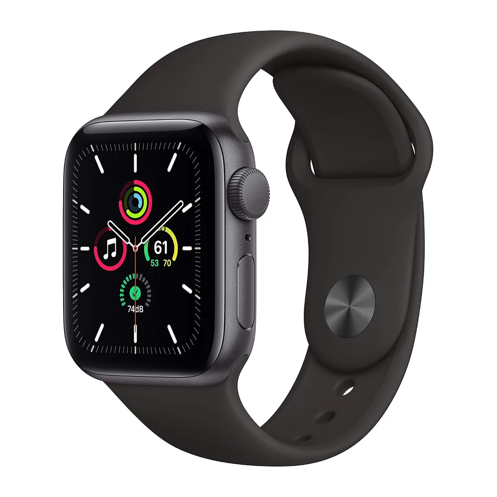 Apple Watch SE 2020 (GPS, 40MM) Aluminiumgehäuse Space Grau mit Schwarz Sportarmband (Generalüberholt)