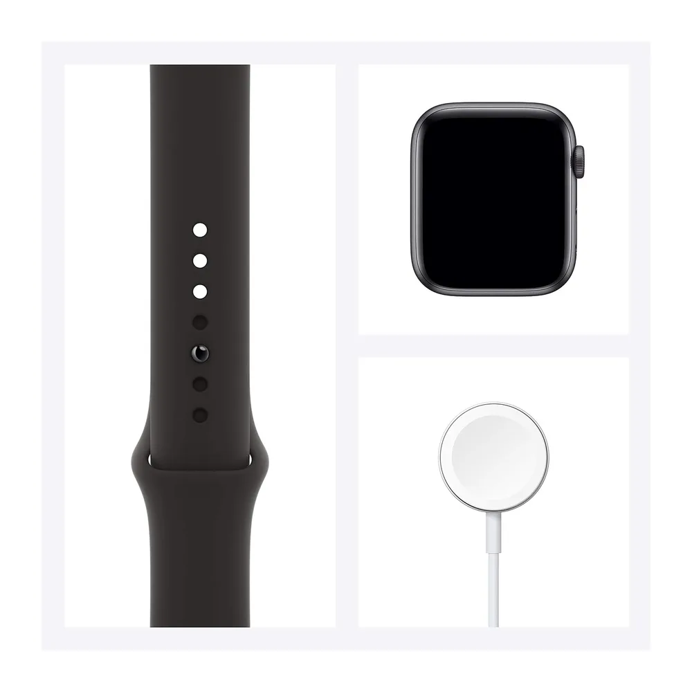 Apple Watch SE 2020 (GPS, 44MM) Aluminiumgehäuse Space Grau mit Schwarz Sportarmband (Generalüberholt) — 6