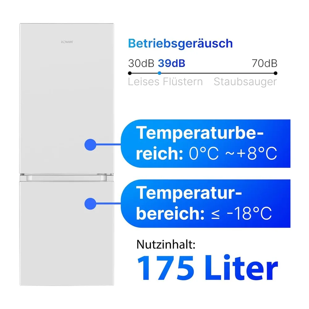 Bomann® Kühlschrank mit Gefrierfach | Energieklasse E | 143cm | Kühl Gefrierkombination leise 39 dB | 3 — 5