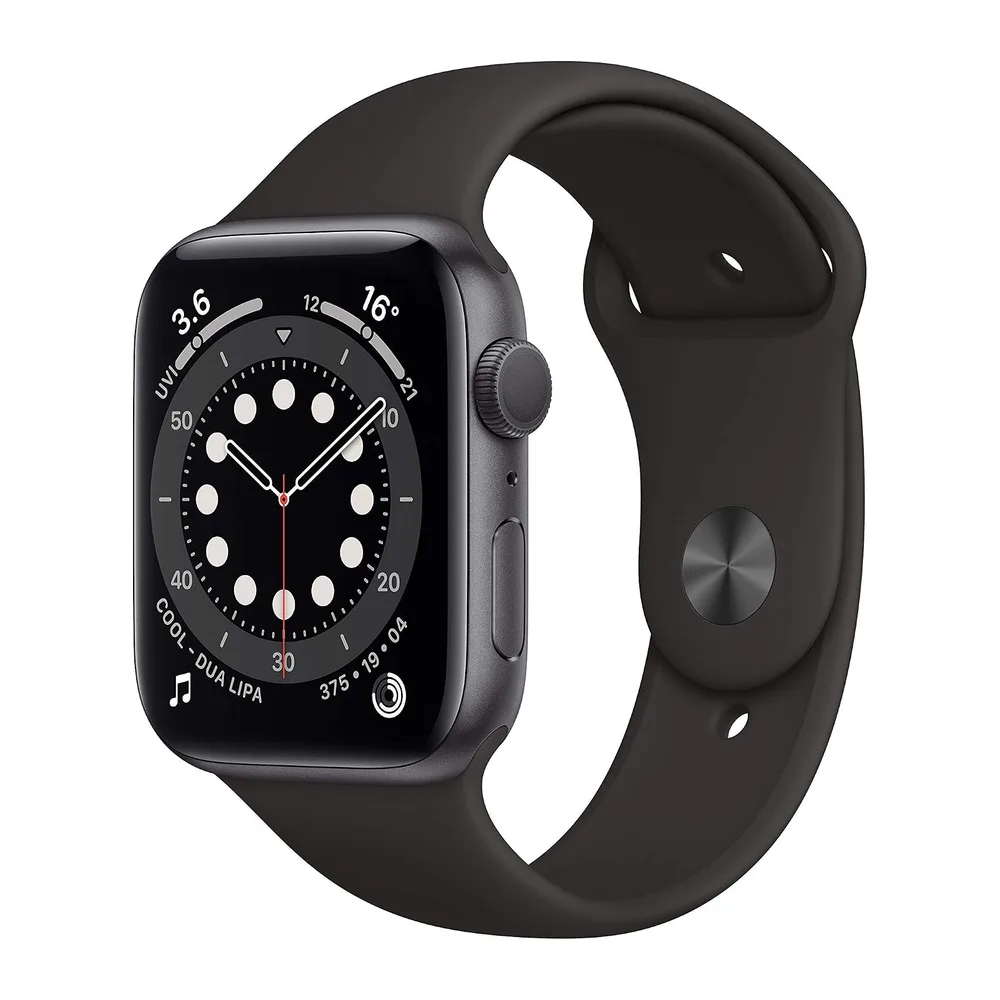 Apple Watch Series 6 (GPS, 44MM) Aluminiumgehäuse Space Grau mit Schwarz Sportarmband (Generalüberholt)