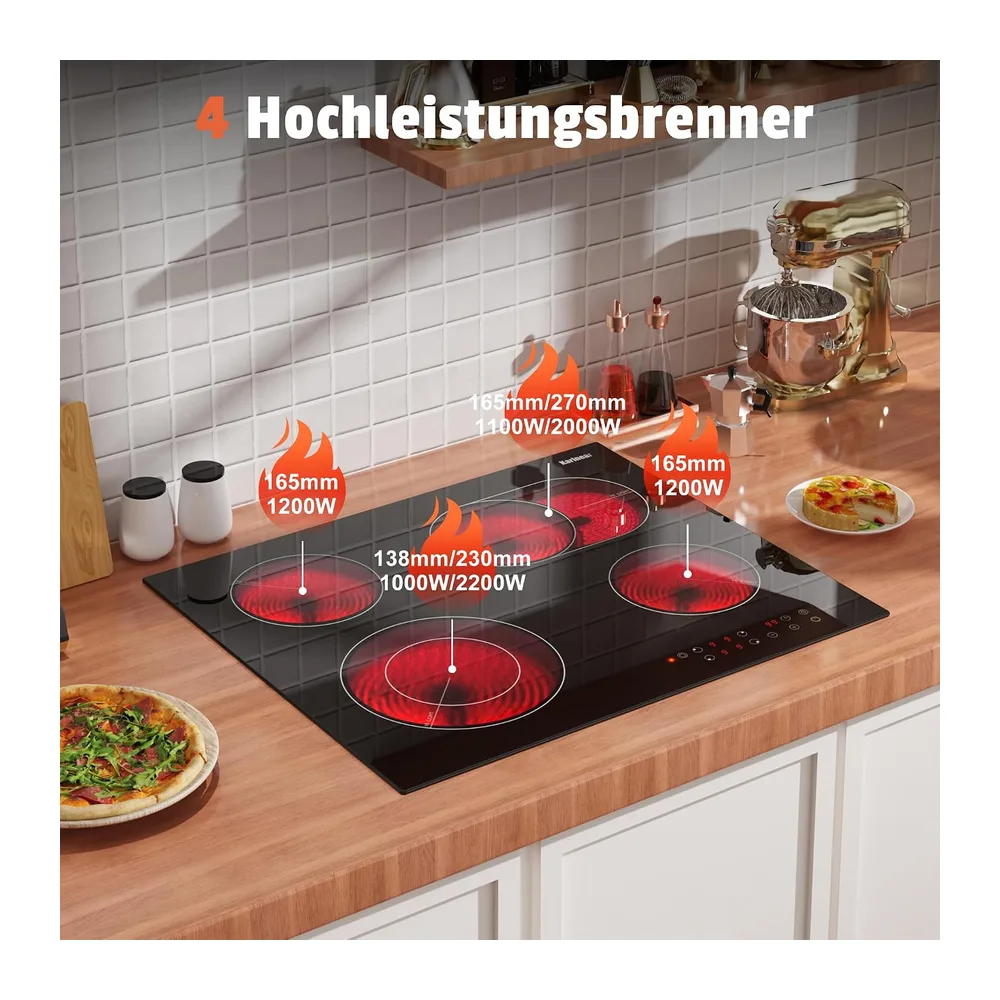 Karinear Glaskeramikkochfeld 4 Platten, 6600W, Doppelringzone & Bräterzone — 3