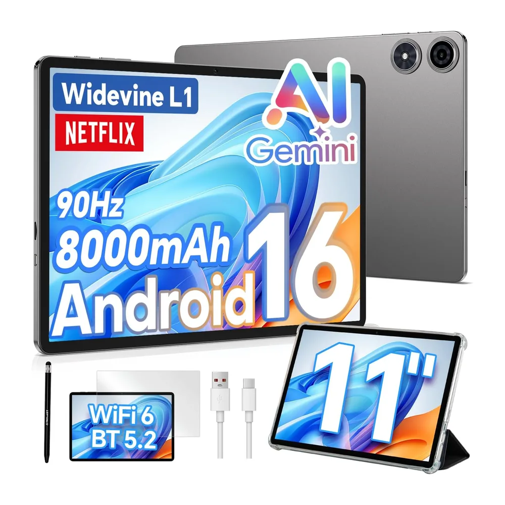 TECLAST P50T Tablet 11 Zoll mit Hülle, Android 16 mit Gemini AI, 8000mAh Akku Gaming Tablet, Unisoc T7250,