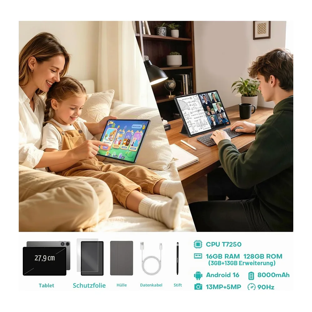 TECLAST P50T Tablet 11 Zoll mit Hülle, Android 16 mit Gemini AI, 8000mAh Akku Gaming Tablet, Unisoc T7250, — 2