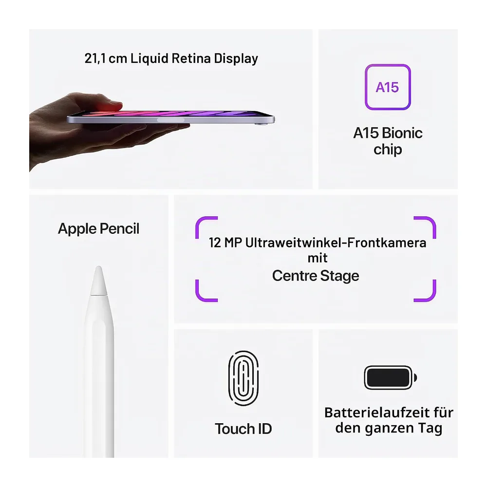Apple iPad mini (6. Generation, 8.3-Zoll, 2021), 64GB, Wi-Fi, Space Grau (Generalüberholt) — 5