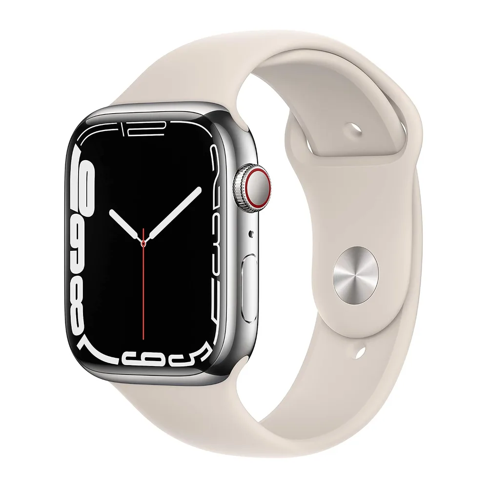 Apple Watch Series 7 (GPS + Zellular, 45MM) Edelstahlgehäuse Silber mit Polarstern Sportarmband