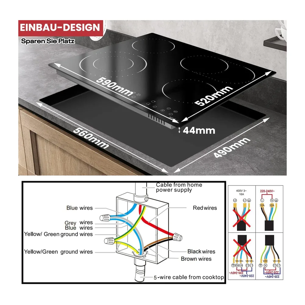 Glaskeramikkochfeld 4 Platten Kochfeld Autark 60 cm Einbau mit Doppelzone — 2