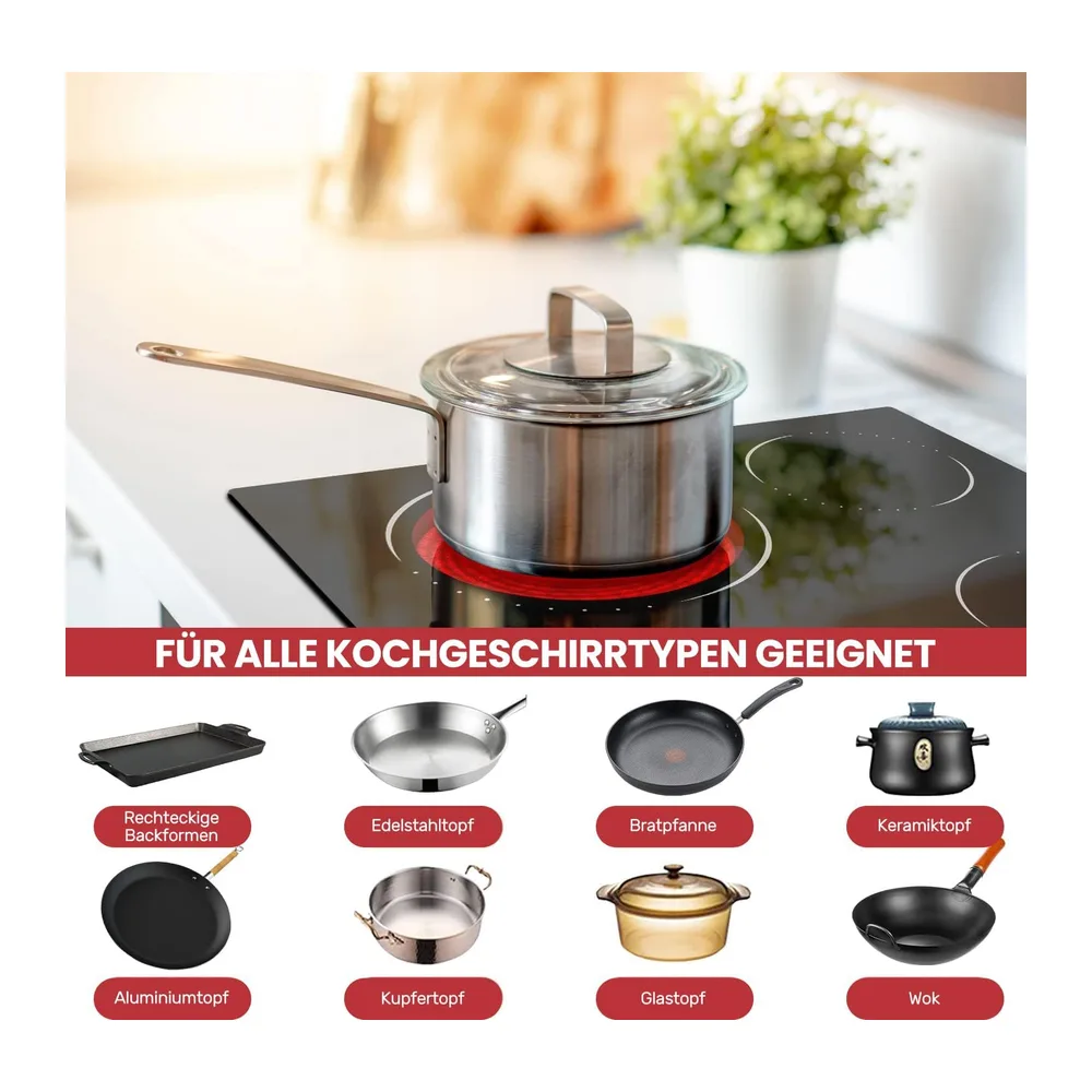 Glaskeramikkochfeld 4 Platten Kochfeld Autark 60 cm Einbau mit Doppelzone — 5