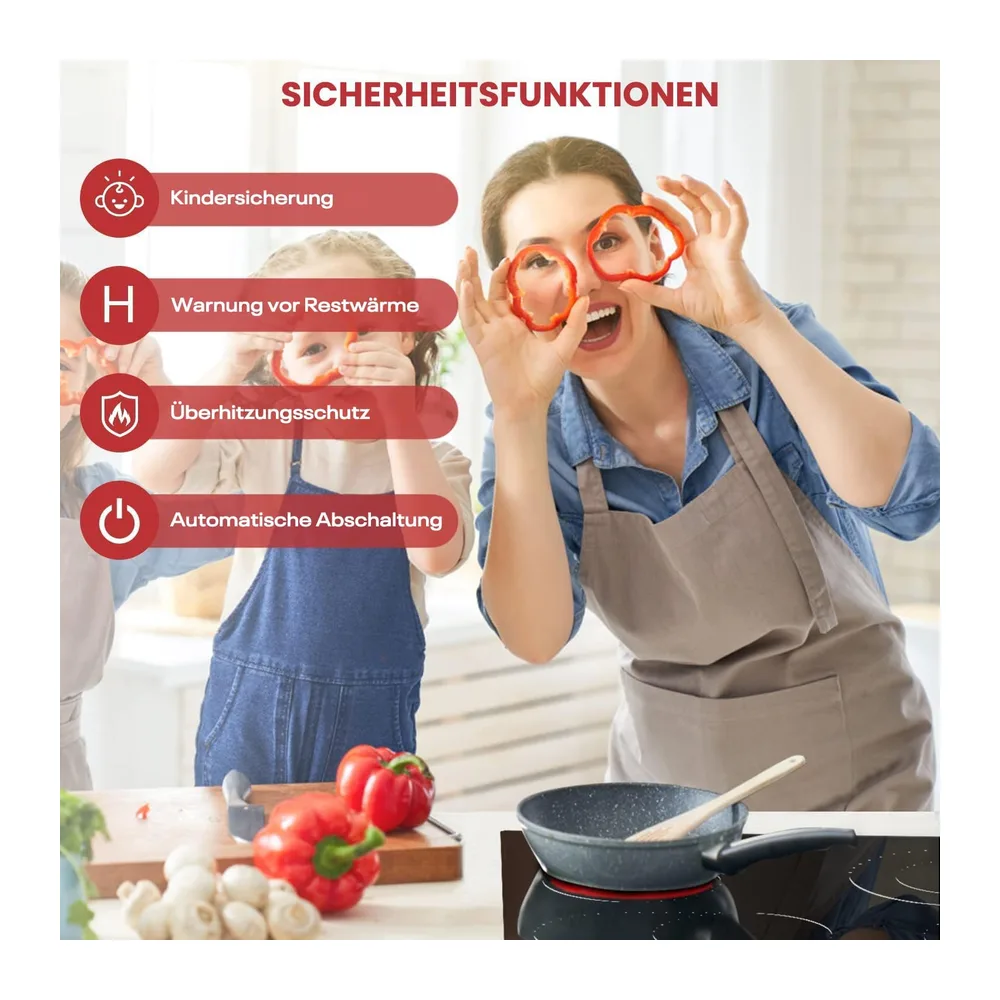 Glaskeramikkochfeld 4 Platten Kochfeld Autark 60 cm Einbau mit Doppelzone — 6