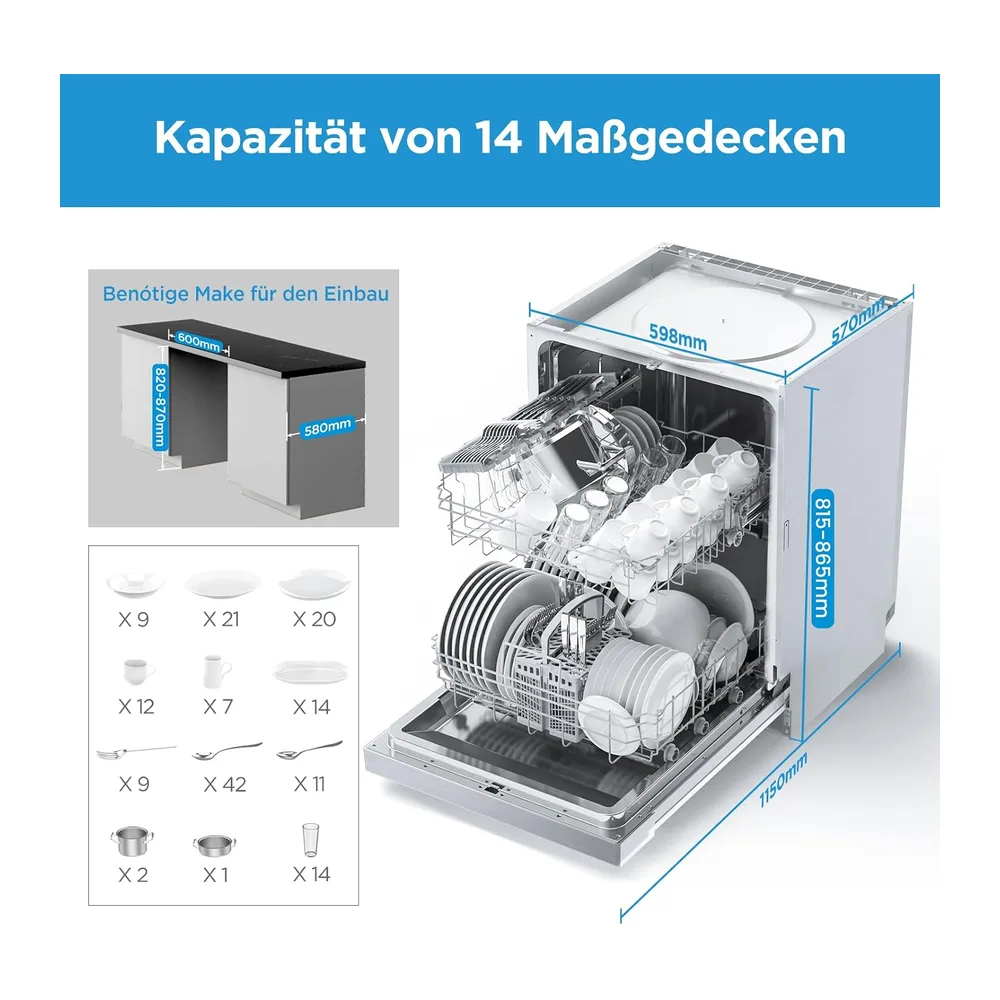 Midea Geschirrspüler Teilintegriert 60 cm Einbau Spülmaschine 13 Gedecke [Energieklasse E] — 3