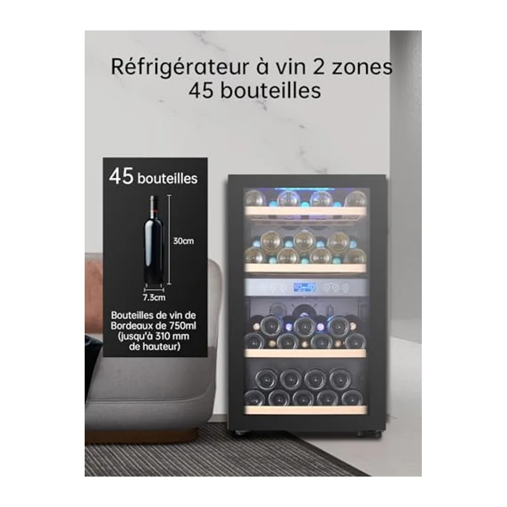 Kalamera Weinkühlschrank 2 Zonen, 45 Flaschen, 120Liter, großes LCD-Display, Temperaturzonen 5-10°C/10-18°C, — 5