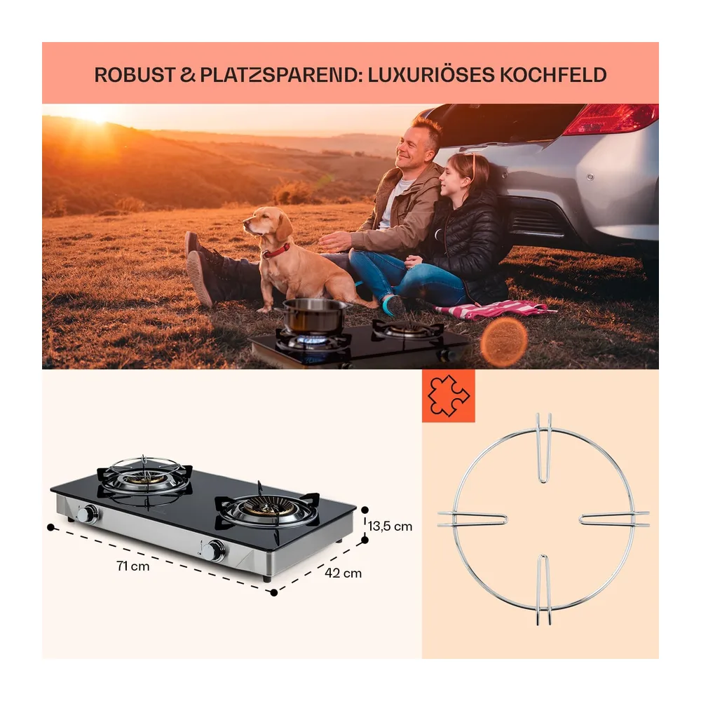 Klarstein Gaskocher 2-Flammig, 7,7kW Camping Gaskocher für Innenbereich, für Wohnmobil, 2-Flammiger Moderne — 5