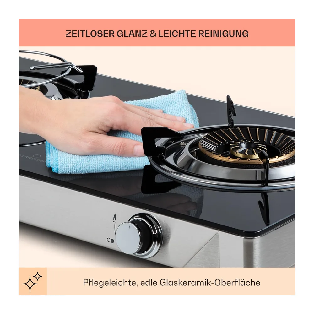 Klarstein Gaskocher 2-Flammig, 7,7kW Camping Gaskocher für Innenbereich, für Wohnmobil, 2-Flammiger Moderne — 6