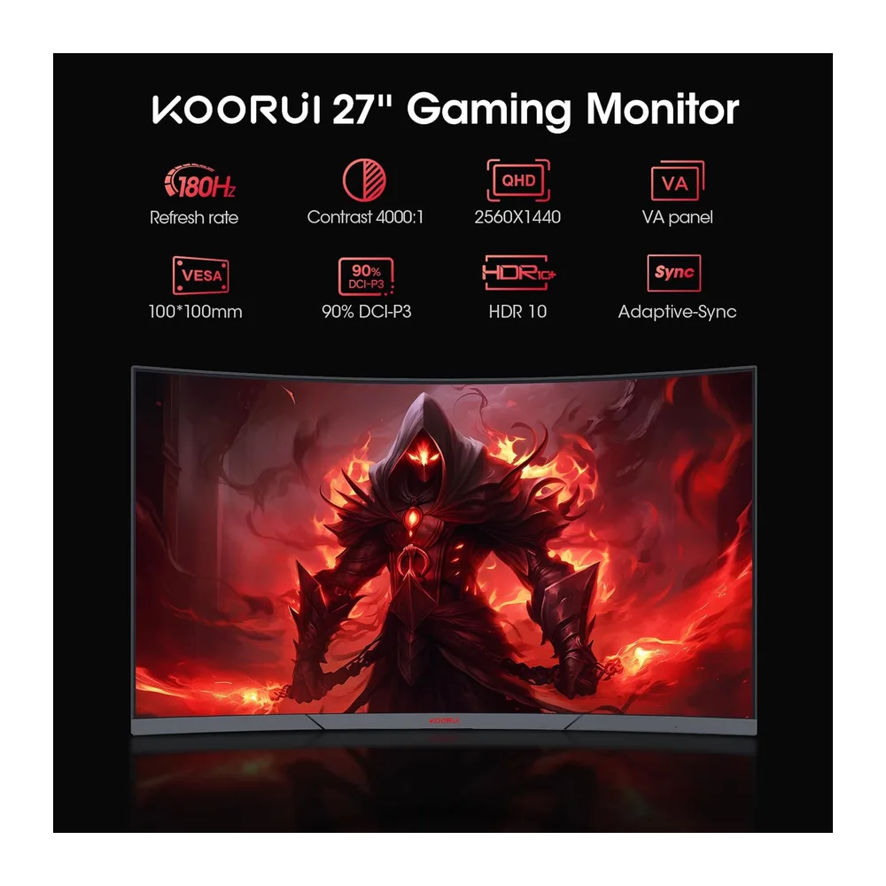 KOORUI 27 Zoll Gaming Monitor Curved 180Hz PC Bildschirm QHD 1ms HDMI/DP — 2