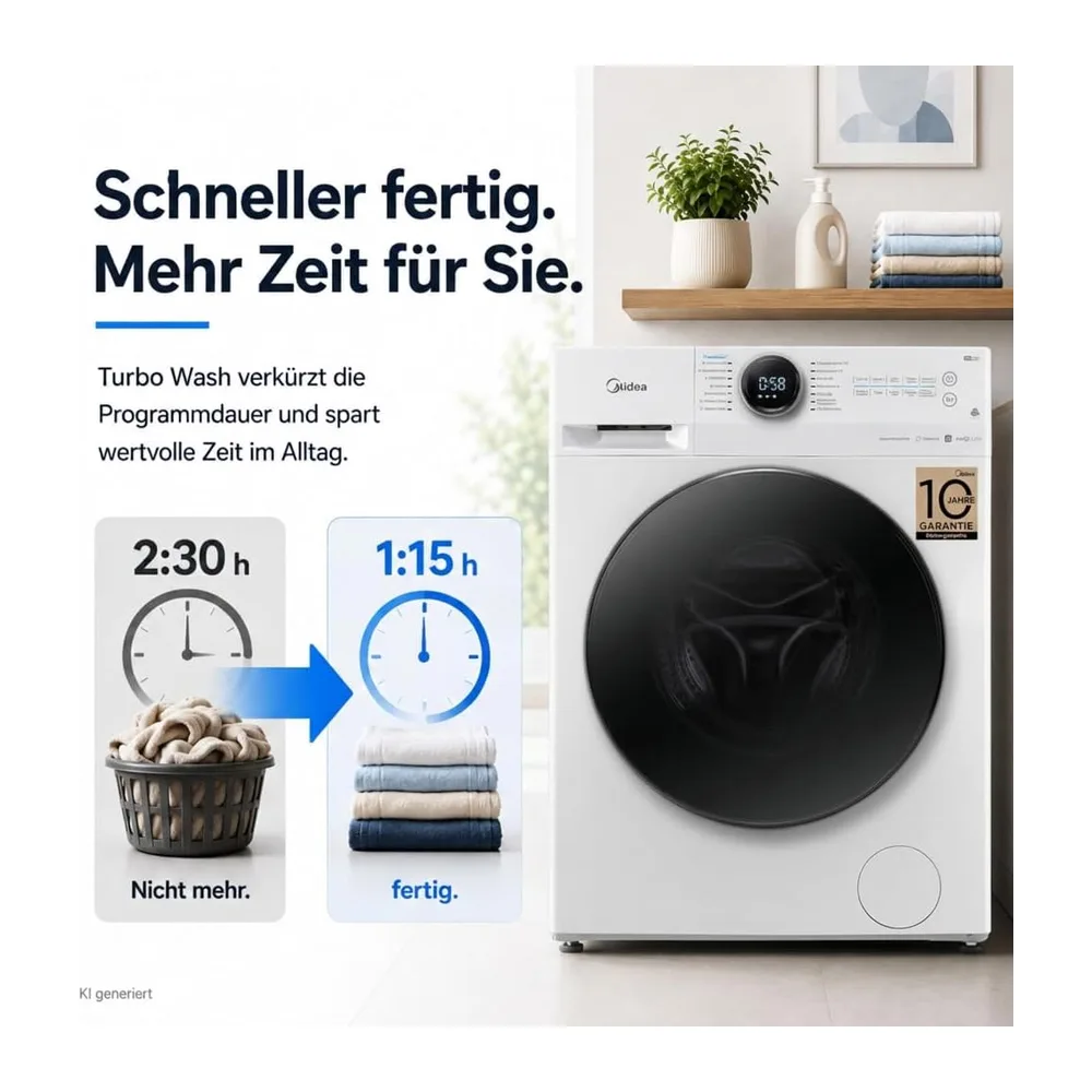Midea 8 kg Waschmaschine Energieeffizienzklasse A weiß MF200W80WB-14AS [Energieklasse A] — 3