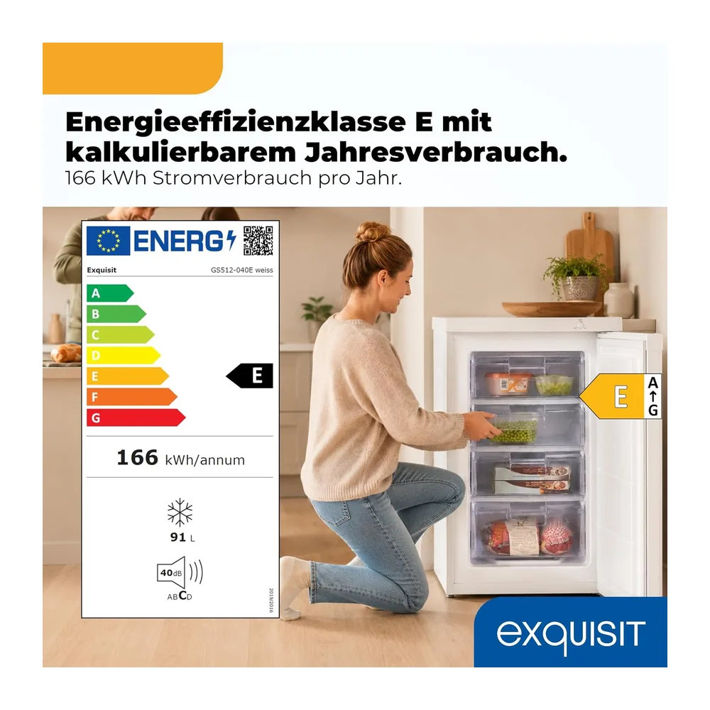 Exquisit GS512-040E Gefrierschrank - 91 l Tiefkühlschrank Klein in Weiß [Energieklasse E] — 2