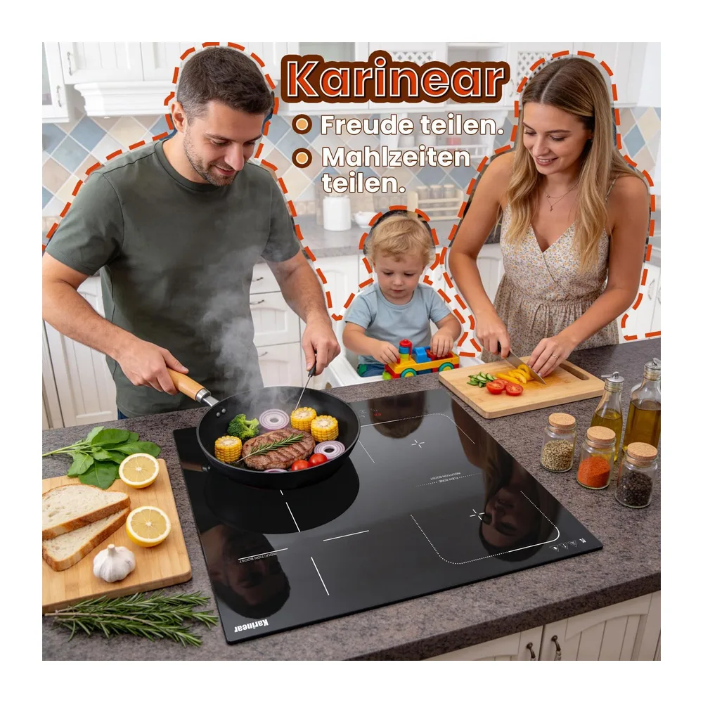 Karinear Induktionskochfeld 60 cm, 4 Platten 7200W, Flex Zone, Boost — 2