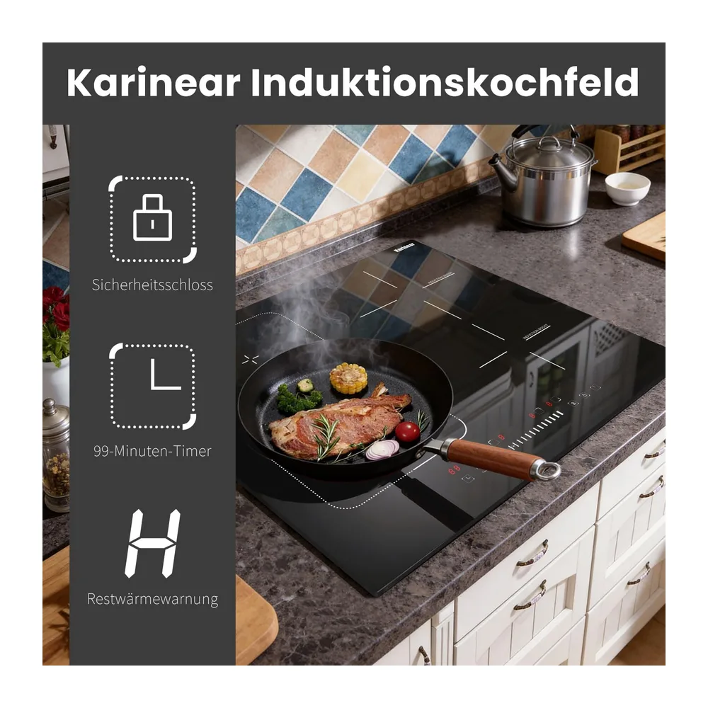 Karinear Induktionskochfeld 60 cm, 4 Platten 7200W, Flex Zone, Boost — 3