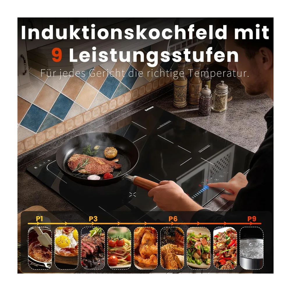 Karinear Induktionskochfeld 60 cm, 4 Platten 7200W, Flex Zone, Boost — 4