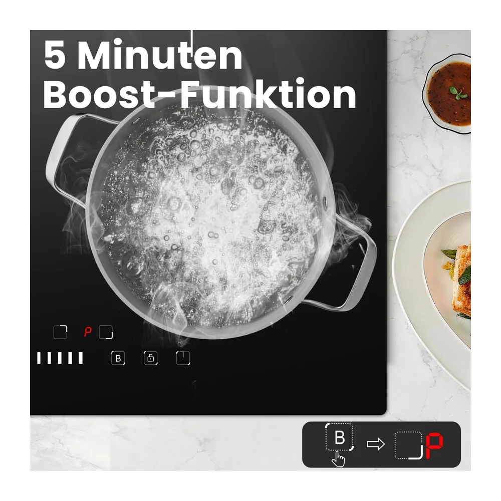 Karinear Induktionskochfeld 60 cm, 4 Platten 7200W, Flex Zone, Boost — 5