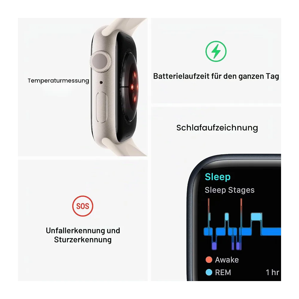 Apple Watch Series 8 (GPS, 45MM) - Aluminiumgehäuse Mitternacht mit Sportarmband Weiß, Einheitsgröße — 5