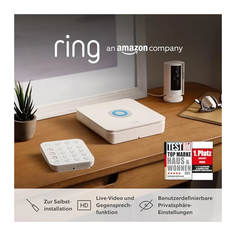 Ring Alarm - L + Innenkamera (Indoor Camera, 2. Gen.) im Paket | Alarmanlage für Haus & Wohnung mit WLAN &