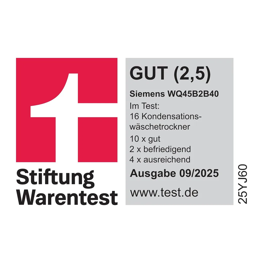 Siemens iQ700 Smarter Wärmepumpentrockner 9 kg autoDry WQ45B2B40 [Energieklasse C] — 2