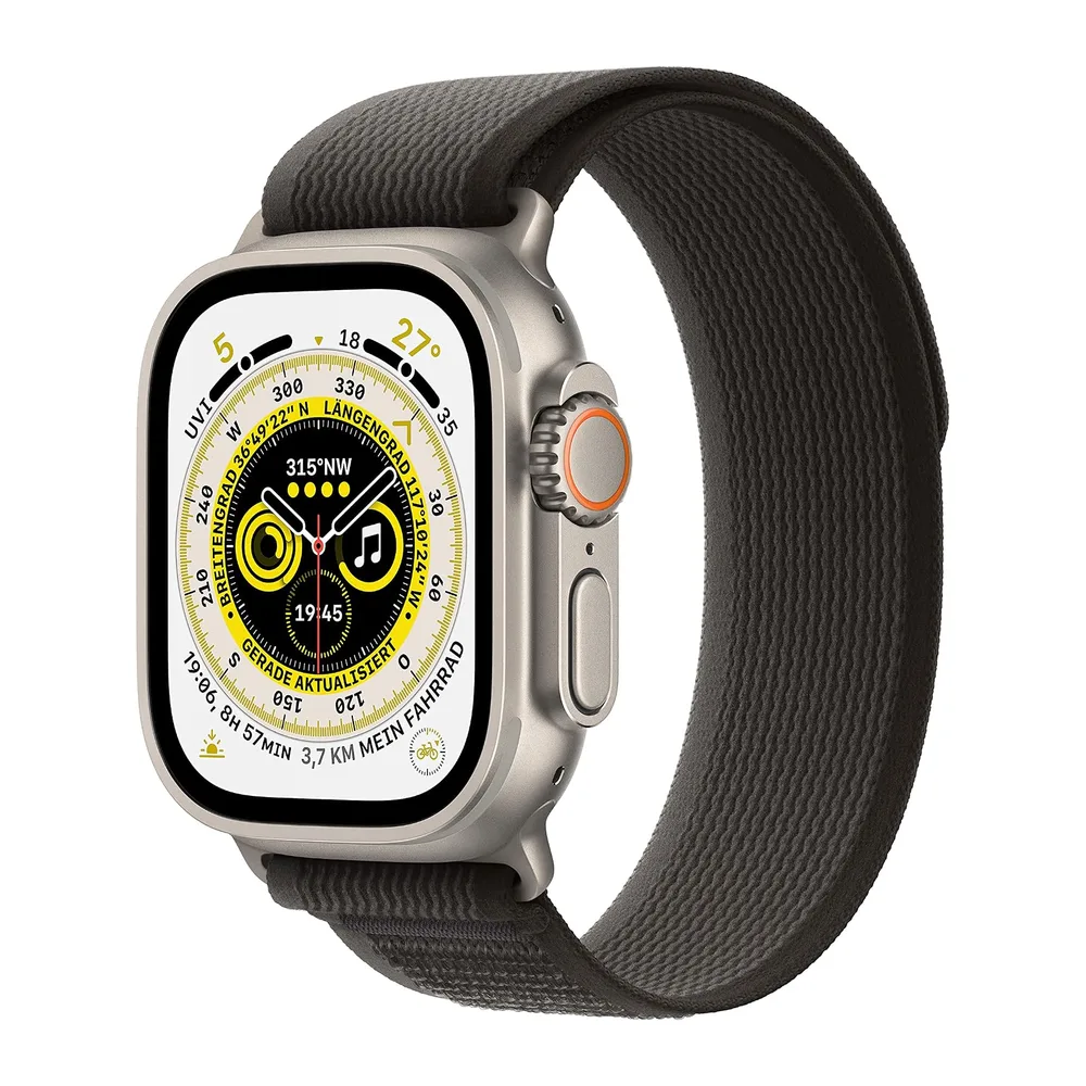 Apple Watch Ultra (GPS + Cellular mit 49mm) Titangehäuse mit Trail Loop Schwarz/Grau