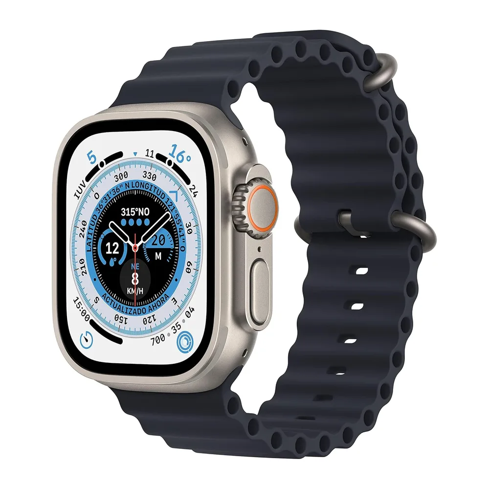 Apple Watch Ultra (GPS + Cellular, 49mm) Titangehäuse mit Mitternacht Ocean Band, Einheitsgröße