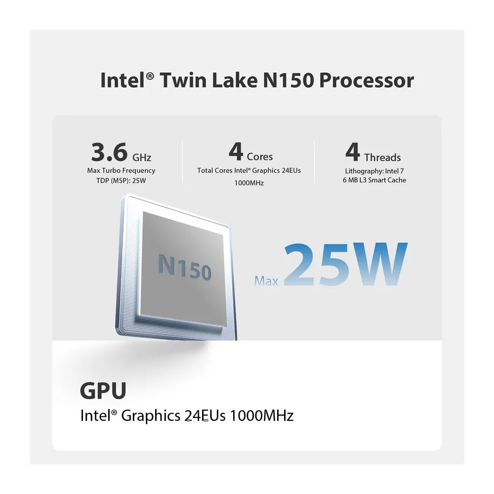 Beelink MINI-S13 Mini PC, Intel Twin Lake-N150 Processor (bis zu 3.60GHz) Mini Computer, 16GB DDR4 500GB M.2 — 3