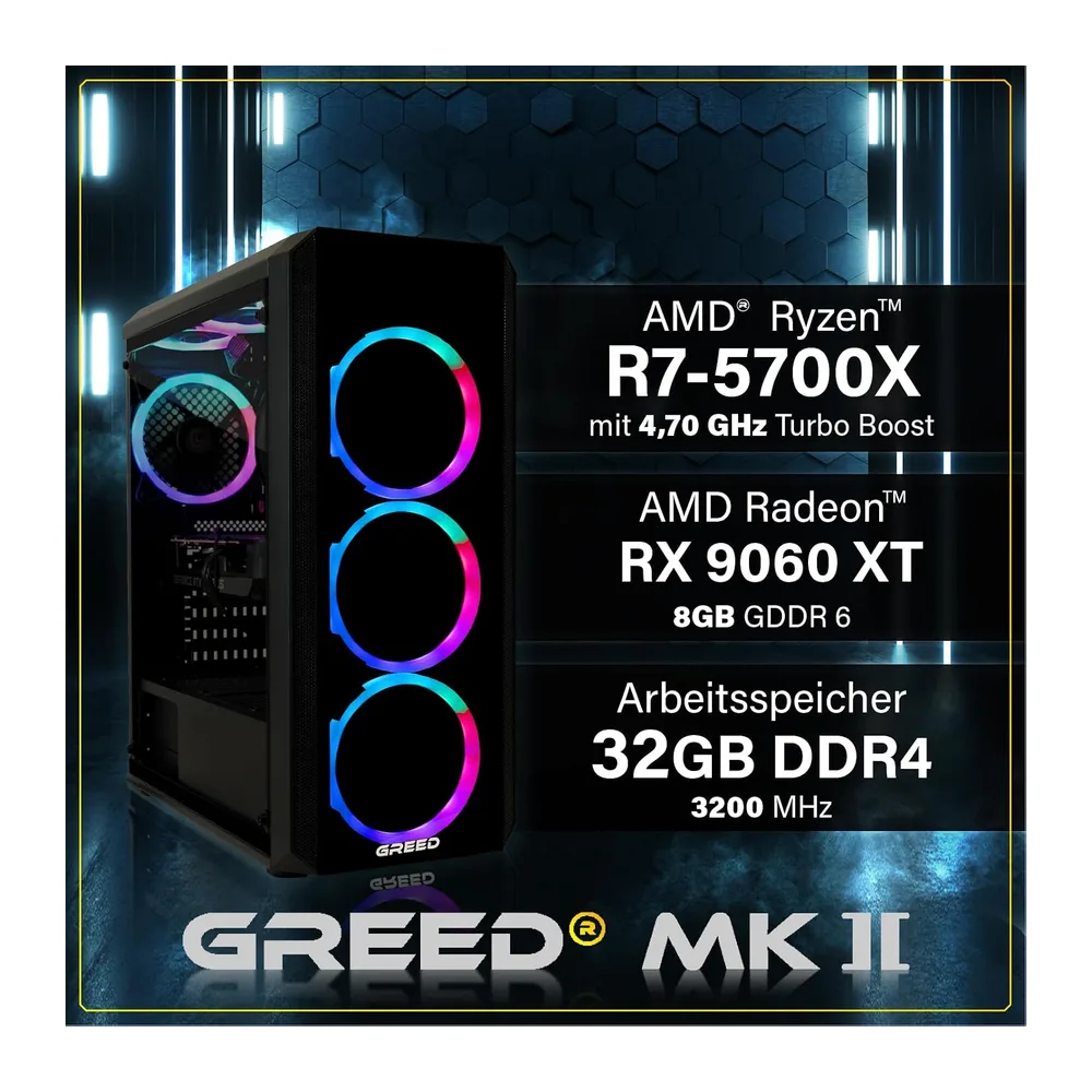 Greed® MK2 - Gaming PC - AMD Ryzen 7 5700X & AMD Radeon RX 9060XT (8GB) — 3