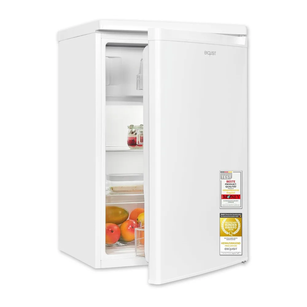 Exquisit Kühlschrank mit Gefrierfach, 109 l, Freistehend, Weiß [Energieklasse E]