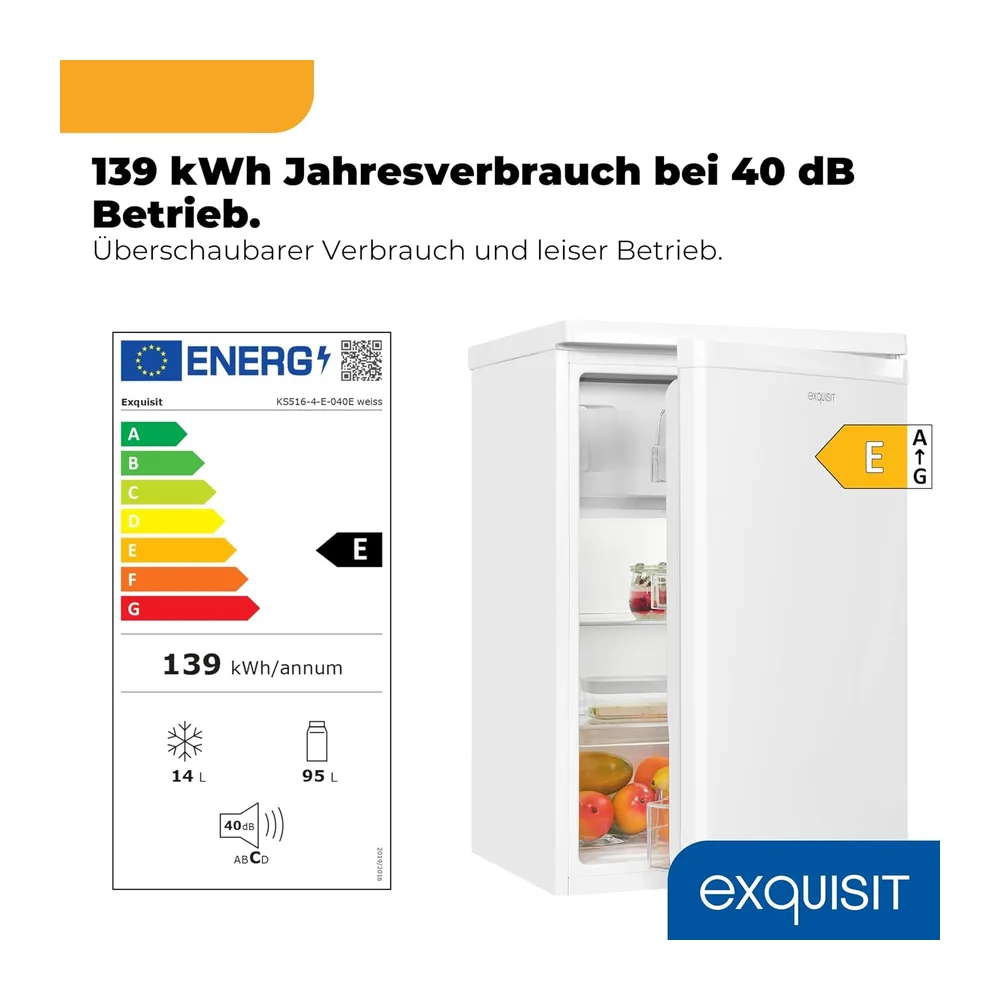 Exquisit Kühlschrank mit Gefrierfach, 109 l, Freistehend, Weiß [Energieklasse E] — 2