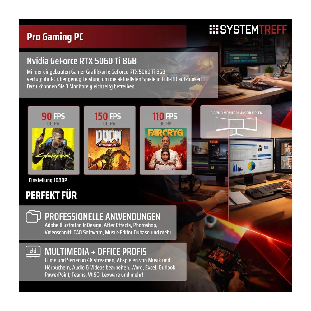 SYSTEMTREFF Gaming PC - AMD Ryzen 7 5700X - RTX 5060 Ti 8GB — 5