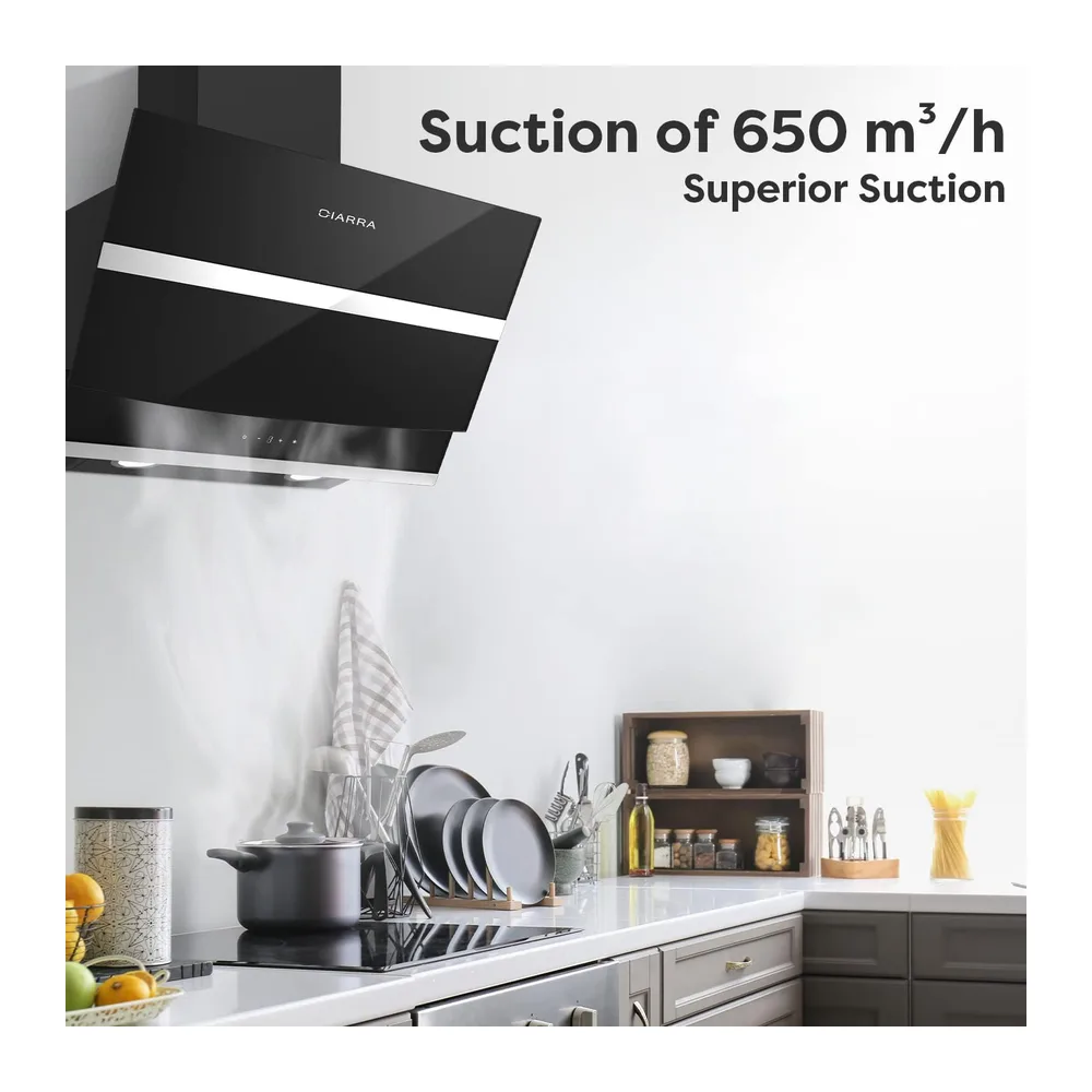 CIARRA Kopffreie Schräghaube Dunstabzugshaube 60 cm 650 m³/h Touch Control Dimmbar LED-Beleuchtung — 3