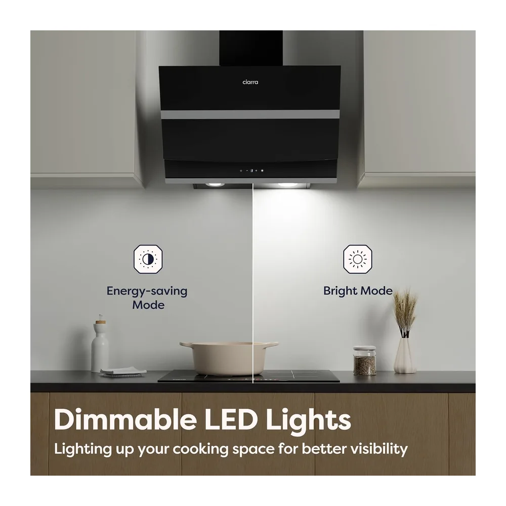 CIARRA Kopffreie Schräghaube Dunstabzugshaube 60 cm 650 m³/h Touch Control Dimmbar LED-Beleuchtung — 4